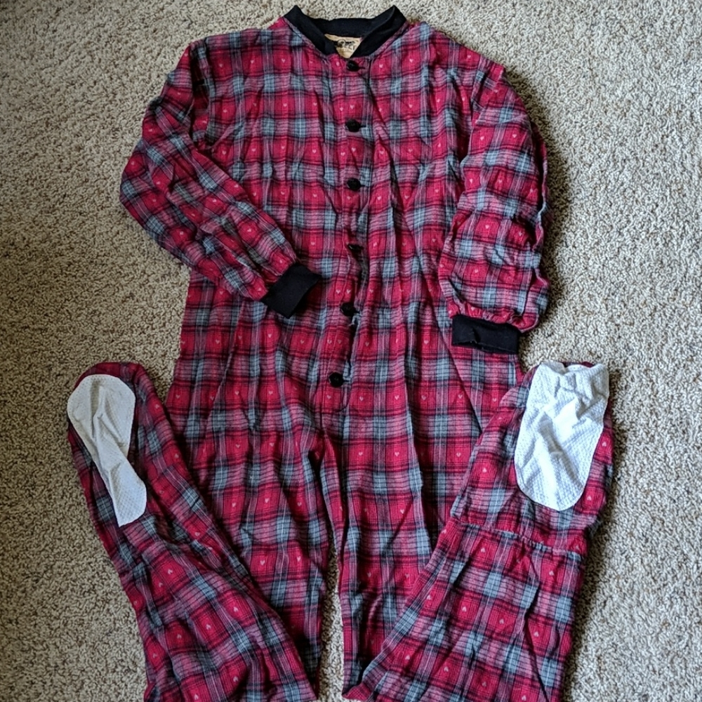 Adult plaid footie pajamas